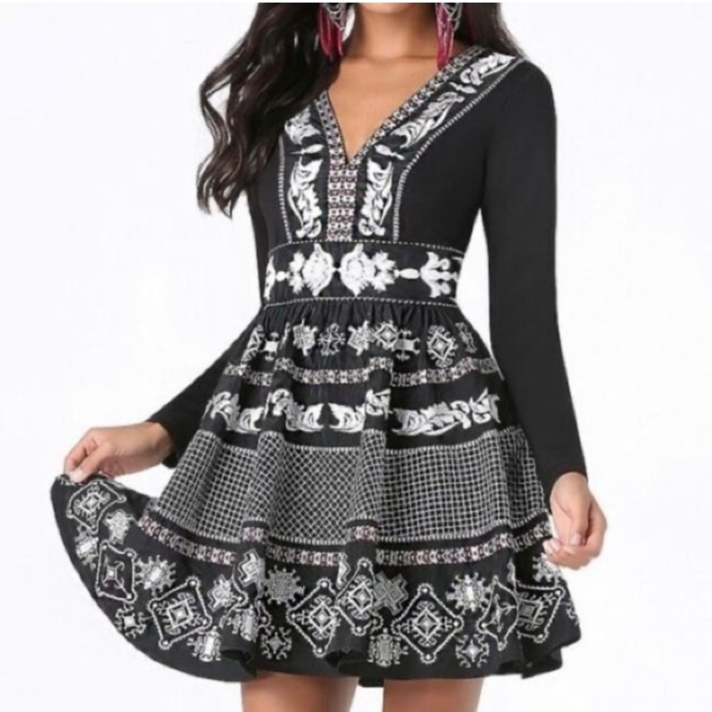 Bebe black satin embroidered/sequined dress